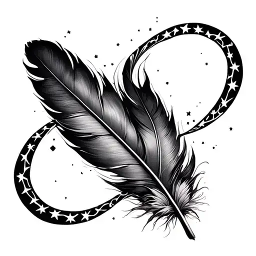 Infinity which begins with a feather with 10 stars that follows tattoo design idea