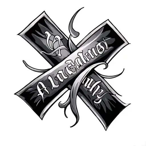 cross with two names intertwined tattoo design idea