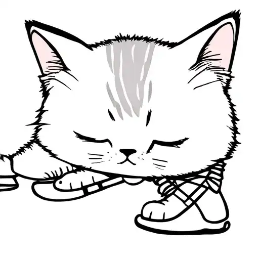 fineline kitten sleeping with ice skate tattoo design idea