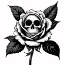 black line work rose with girly skull inside with a stem that says dead inside in fancy writing tattoo design idea
