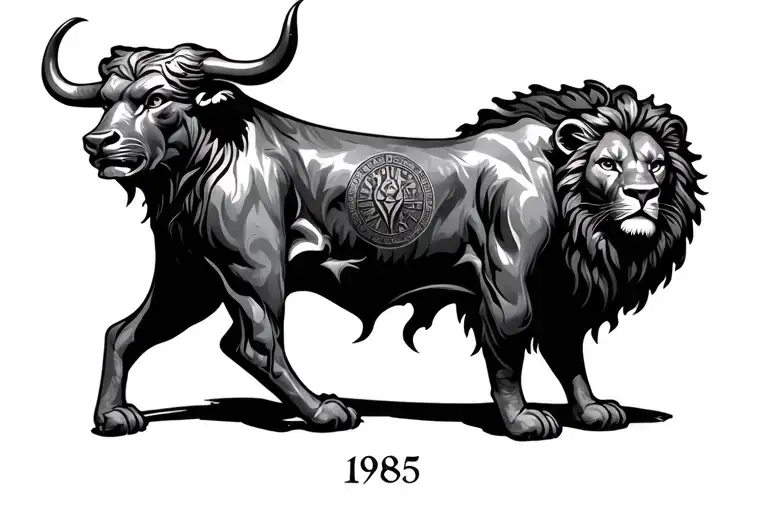 Taurus bull Leo lion 1985 Roman numeral subtly incorporated tattoo design idea