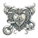 A heart-shaped lock with the names Dalton Cole, Kaylee Elizabeth, Harley Summer, Matthew Seth, Jacob Dawson, and Jones intertwined in a handwritten script tattoo design idea