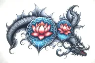 lotus with dragon intertwined tattoo design idea