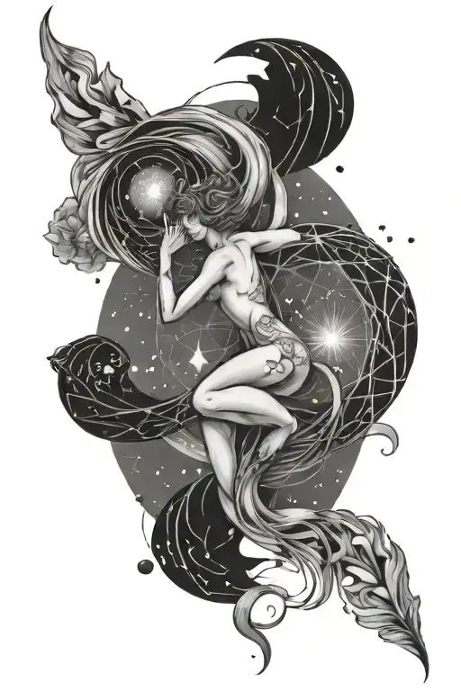 Aquarius zodiac sign, constellation intertwined tattoo design idea