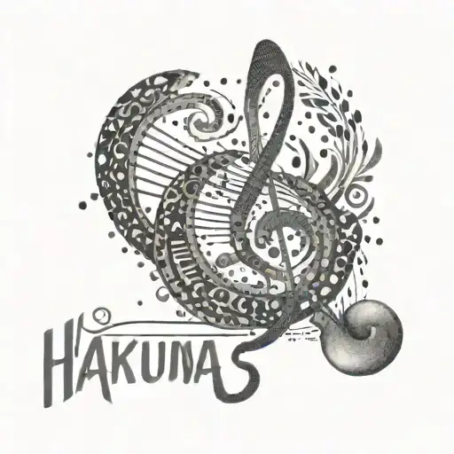 music note in pointillism and phrase "hakuna matata" surrounding the note tattoo design idea
