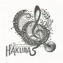 music note in pointillism and phrase "hakuna matata" surrounding the note tattoo design idea