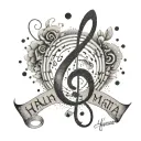 music note in pointillism and phrase "hakuna matata" surrounding the note tattoo design idea