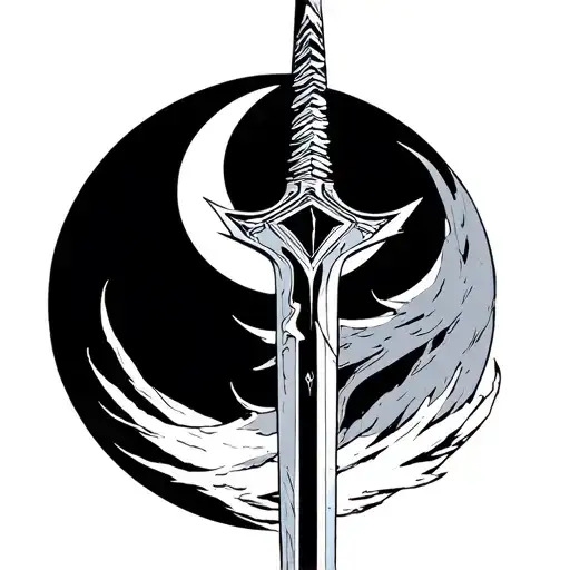spear of longinus from neon genesis evangelion with a half crescent moon  tattoo design idea