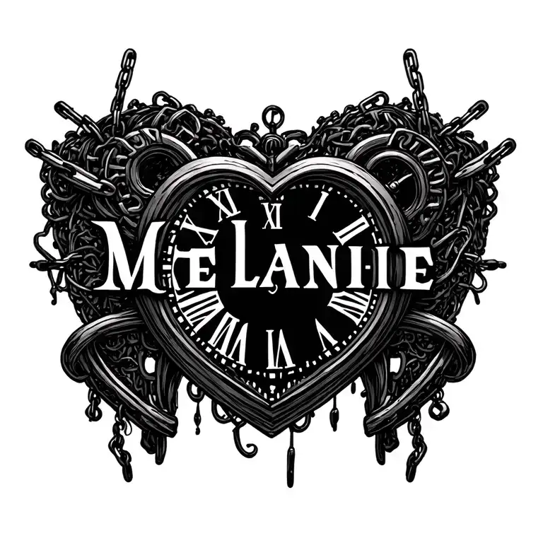 "Mélanie" Clock Heart Chains tattoo design idea