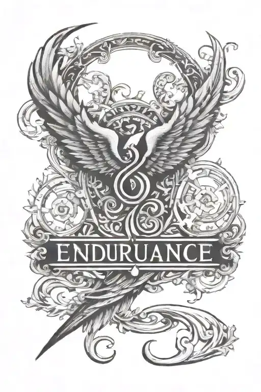 a neck tattoo of the word 'endurance' tattoo design idea