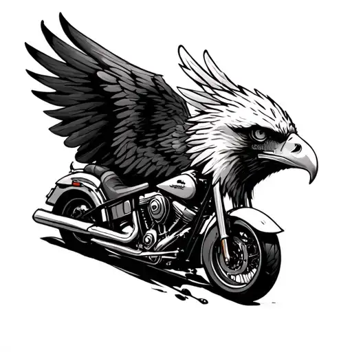 Eagle and Harley Davidson motorcycle surrounded tattoo design idea