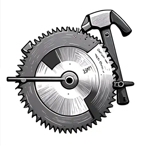 hammer and half circular saw tattoo design idea