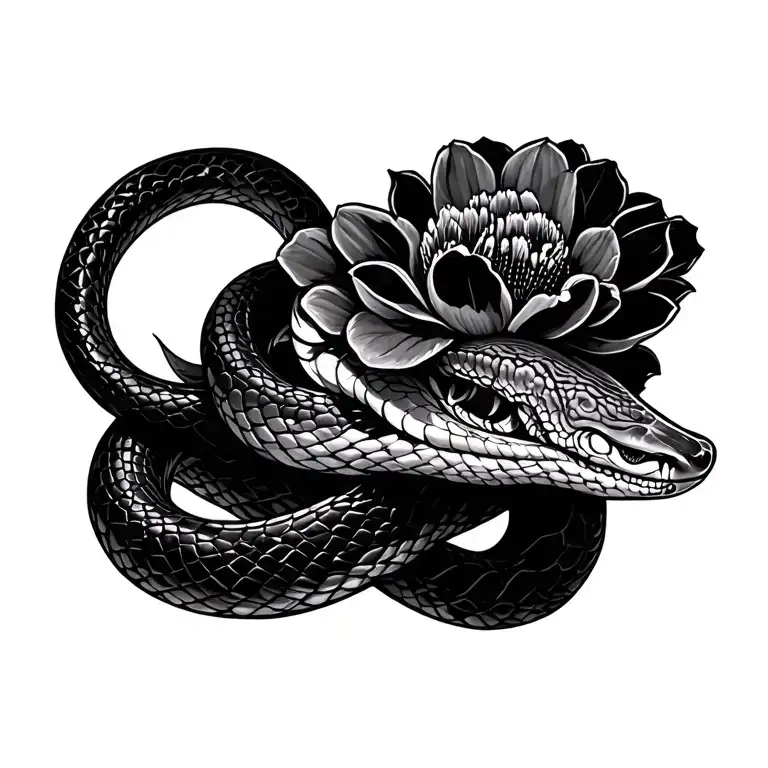 snake flowers tattoo design idea
