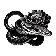 snake flowers tattoo design idea