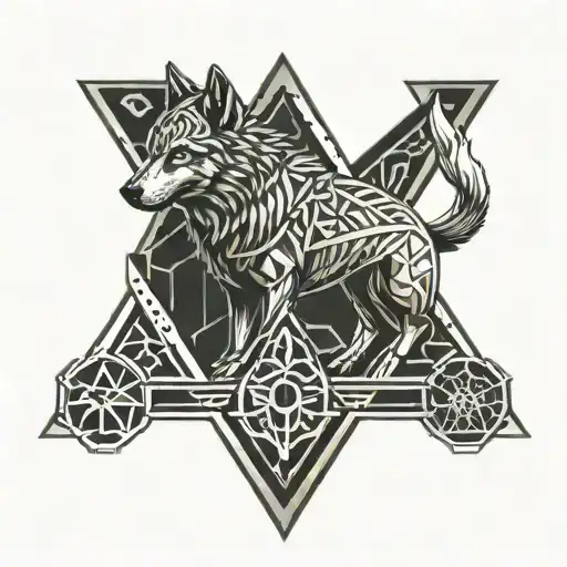 viking runes engraved triangle archer wolf forest tattoo design idea