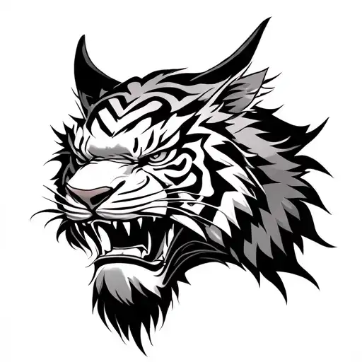 Japanese samurai oni mask with tiger head tattoo design idea