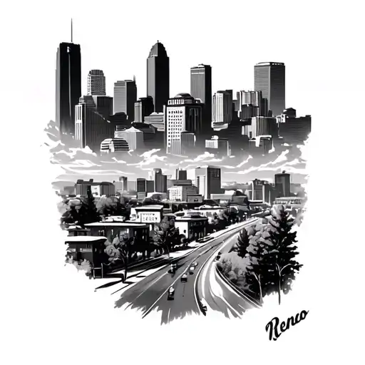 Reno Nevada city skyline in the background tattoo design idea