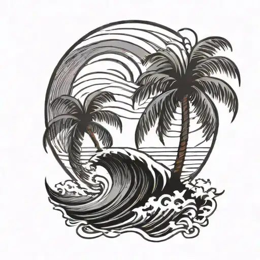palm tree, wave, dance, travel tattoo minimalist tattoo design idea