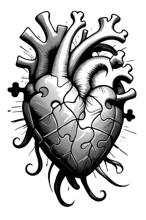 heart and puzzle piece autism  tattoo design idea