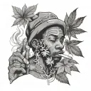 Draw a black guy smoking weed with the weed leafs and smoke with different people around him  tattoo design idea