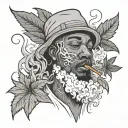 Draw a black guy smoking weed with the weed leafs and smoke with different people around him  tattoo design idea