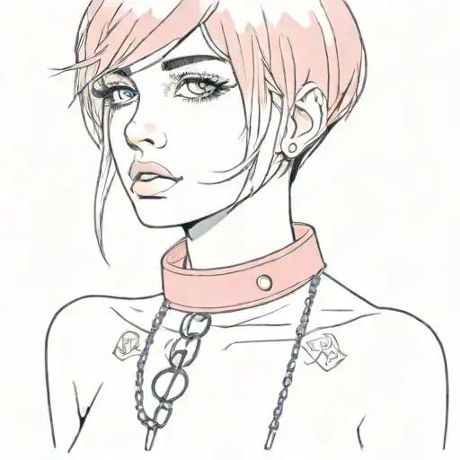 Sissy Slave Pink Leather Collar With Chain Leash Short Dark Brown Hair Blue Eyes Flat Chest Tattoo tattoo design idea