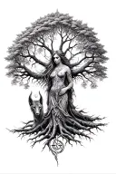 freya norse goddes growing together ygg drasil tree tattoo design idea