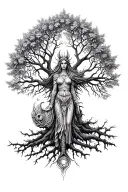 freya norse goddes growing together ygg drasil tree tattoo design idea