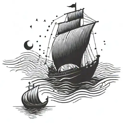 A Viking ship sailing through a sea of binary code, representing the client's background as a programmer tattoo design idea