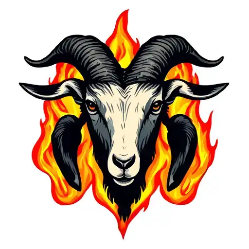 Hands of the goat's shape in fire and the inscription Rock tattoo design idea
