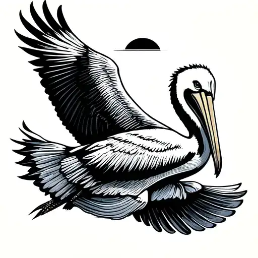 pelican flying towards the sun tattoo design idea