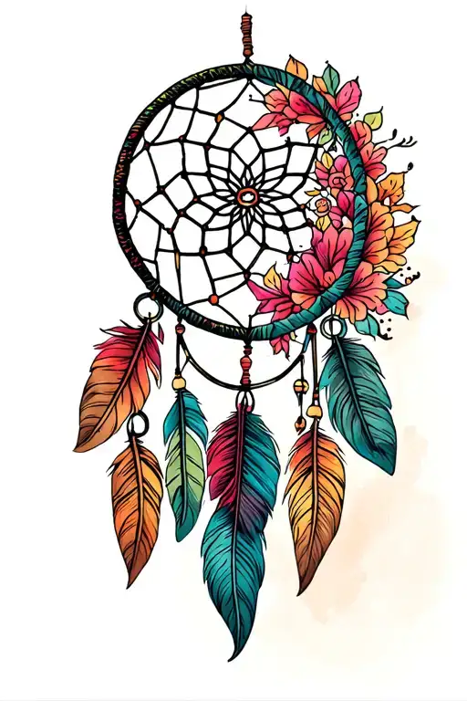half mood dream catcher entangled in a beautiful tattoo design idea