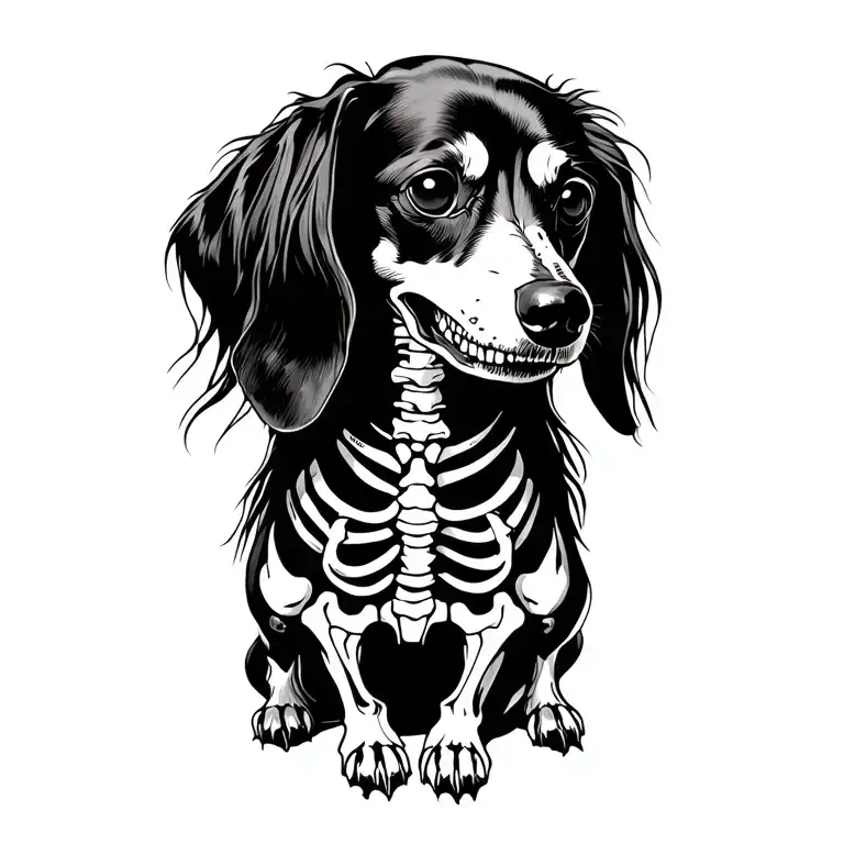 skeleton longhaired dachshund tattoo design idea