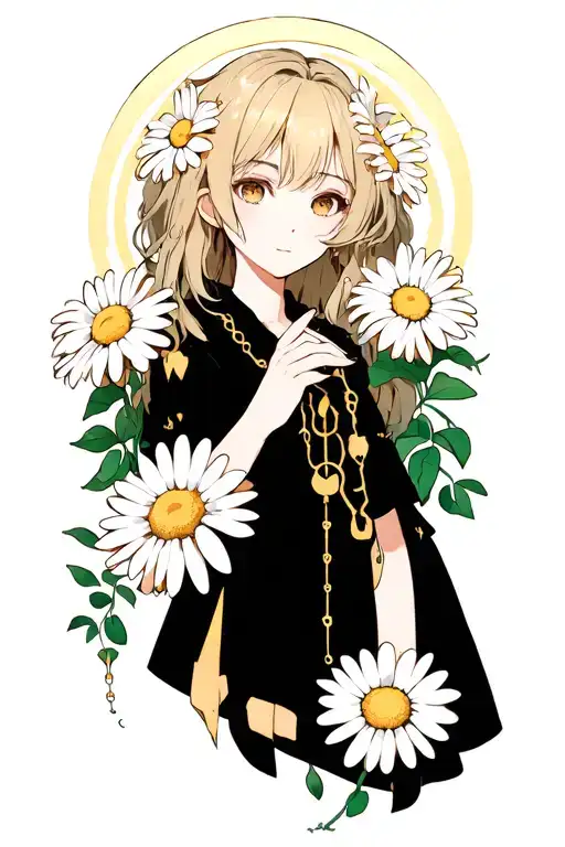 daisy chain not connected with a halo on top tattoo design idea