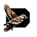 American traditional sparrow in flight tattoo design but the bird is dead and has skeleton showing  tattoo design idea