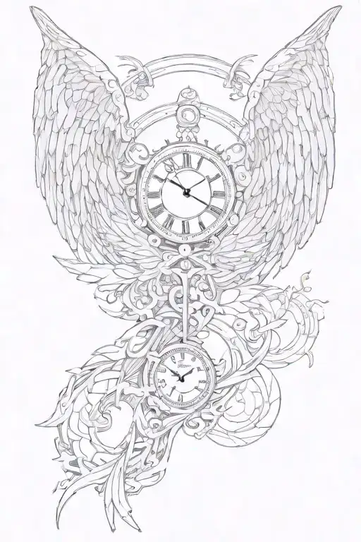 Angel and Demon Wing, Wood Transitions to DNA and the Clock Between Wings. Awareness and Soul tattoo design idea