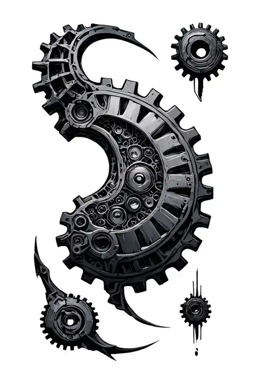 bio mechanical gear integrated tattoo design idea
