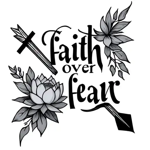 faith over fear with small cross arrow and small lotus tattoo design idea