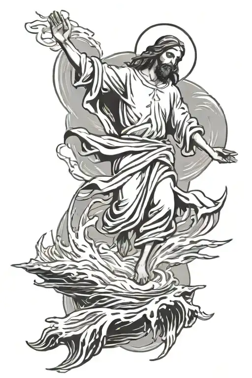 Jesus Walking On Water tattoo design idea