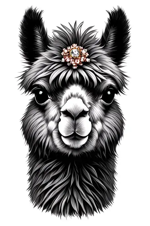 Alpaca with engagement ring surrounded tattoo design idea