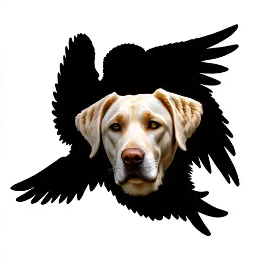 Yellow Lab face with Catholic angel wings tattoo design idea
