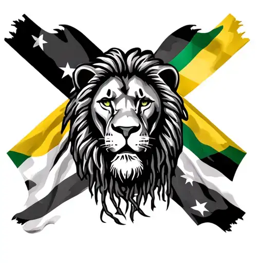Jamaican flag mixed with American flag intertwined with lion with dreads  tattoo design idea
