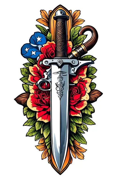 a dagger with a rugger 1911  tattoo design idea