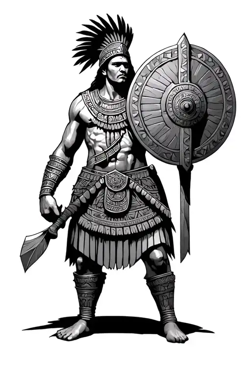 Aztec warrior holding a shield tattoo design idea