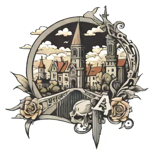 city in heaven gates tattoo design idea