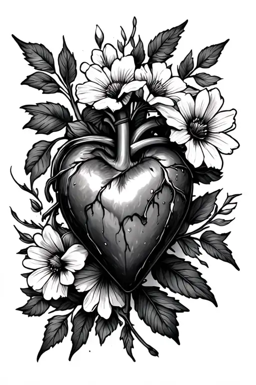 bleeding heart with wild flowers arm wrap tattoo design idea