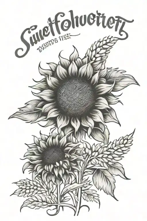 sunflower and barley with text saying among the fields of gold tattoo design idea