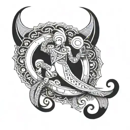 A geometric cornicello surrounded by trinacria legs tattoo design idea