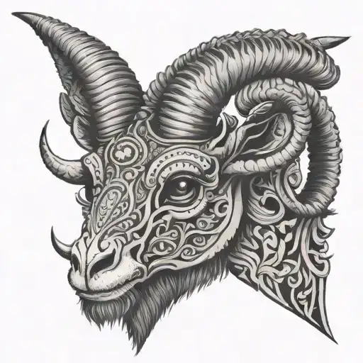 skull walia ibex with no background and a beard tattoo design idea