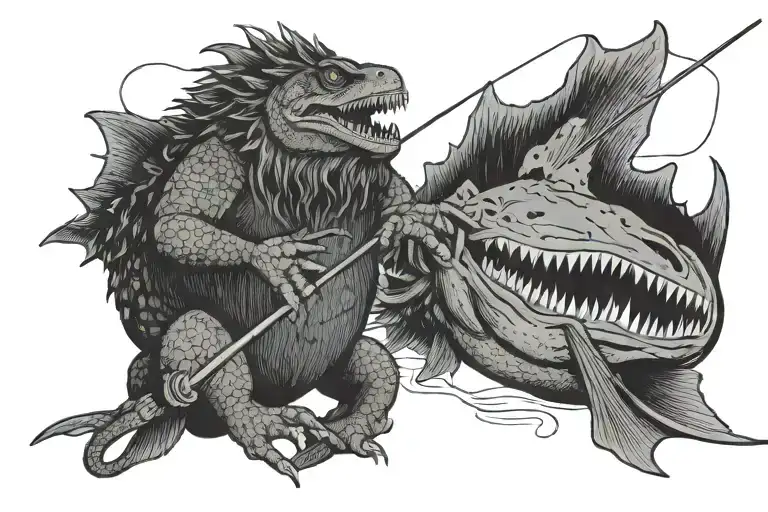 King Gizzard and the lizard wizard fishing tattoo design idea